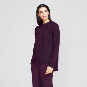 Lela Rose Dotted Pullover Sweater Aubergine